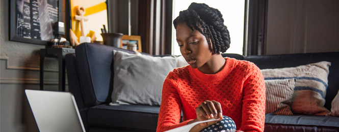 A woman checking her credit score